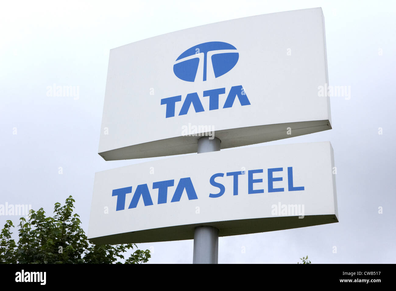 In this photo illustration, the Tata Steel logo is displayed on a