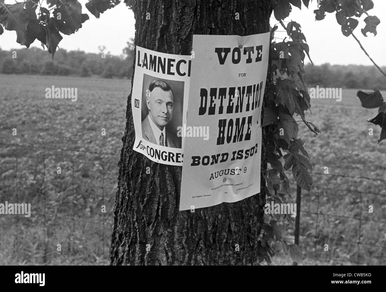 Campaign posters, central Ohio, Route 40. Summer 1938. Ben Shahn, photographer. Stock Photo