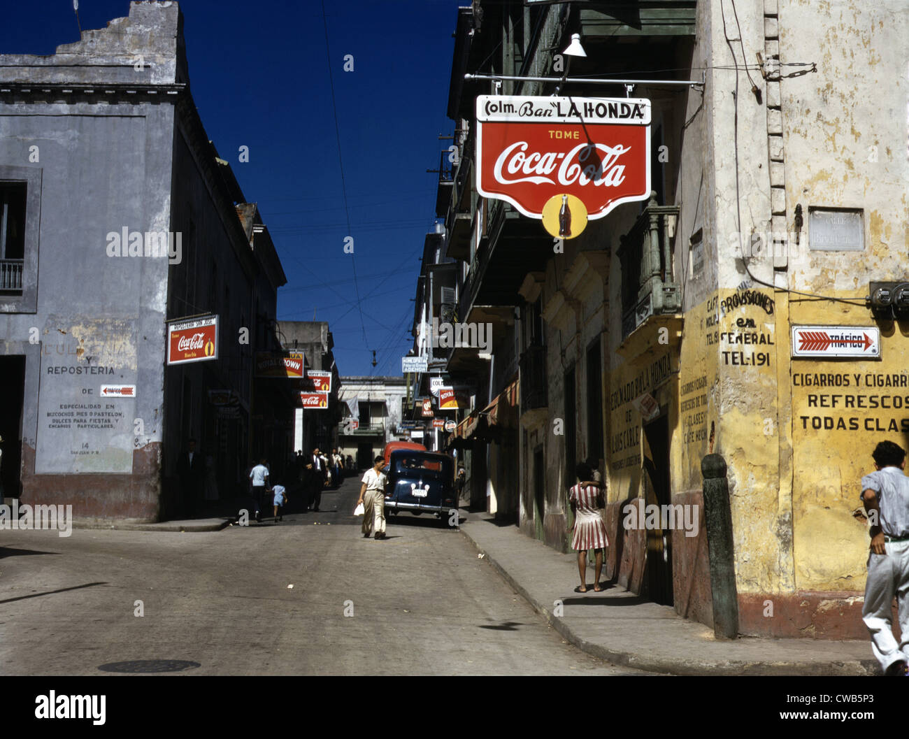Puerto Rico. Street in San Juan, Puerto Rico. Photograph by Jack Delano, 1941. Stock Photo