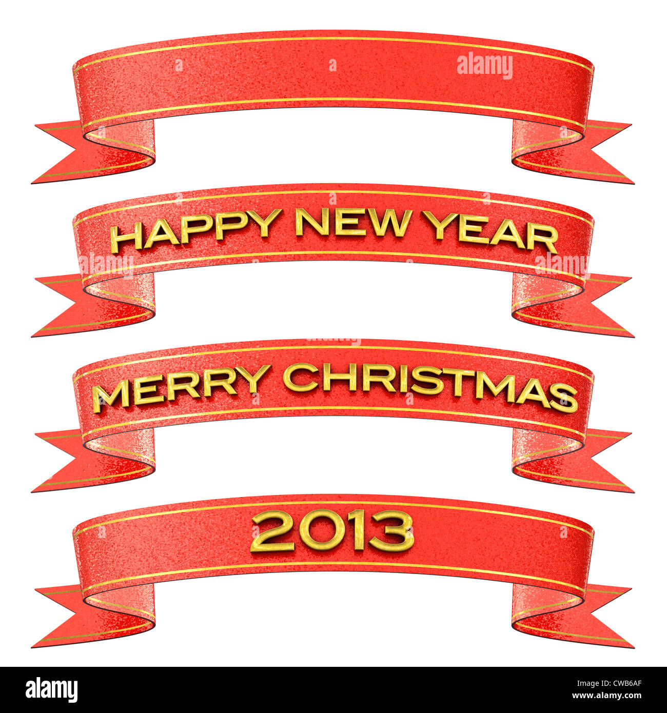 Set of red and gold ribbons isolated on white - Merry Christmas / Happy ...