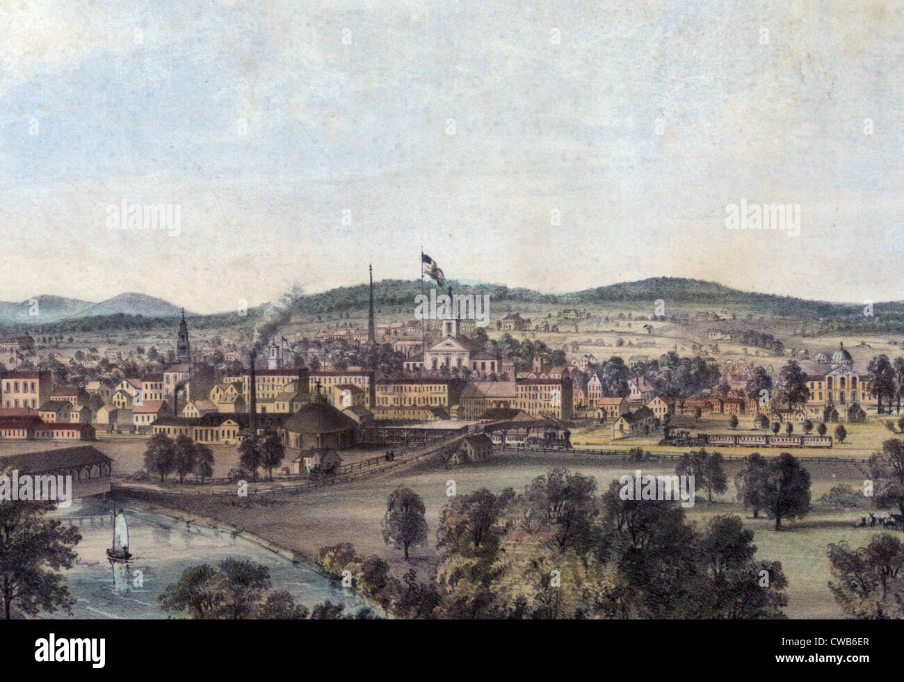 City of Concord, N.H (State House at center). hand-colored lithograph, 1851-1855 Stock Photo