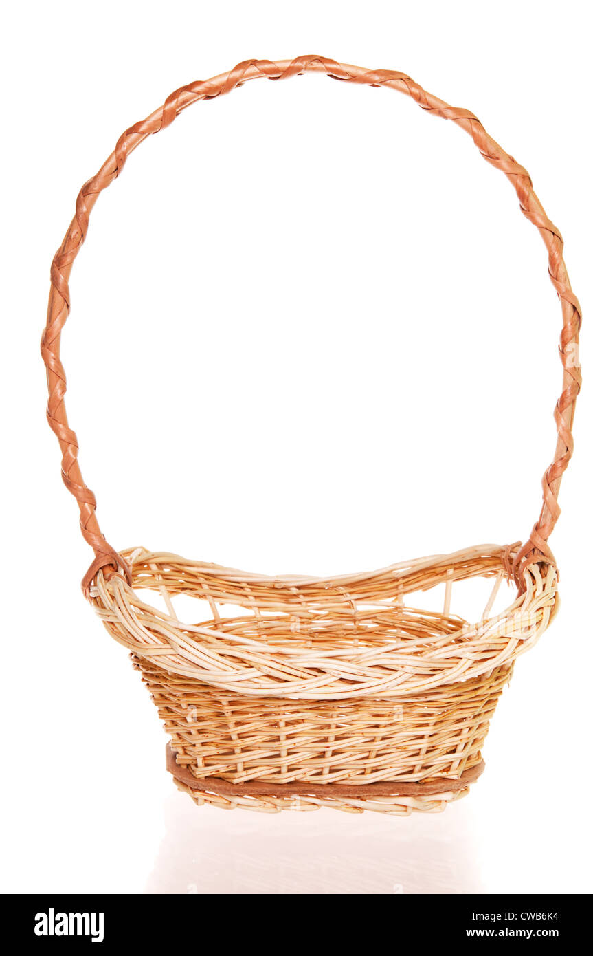 Empty wicker basket with reflection on white background Stock Photo - Alamy