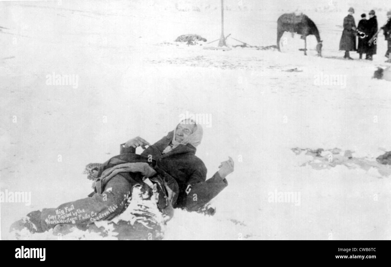Big Foot, leader of the Sioux, captured at the battle of Wonded Knee, here he lies frozen on the snow covered battlefield where Stock Photo