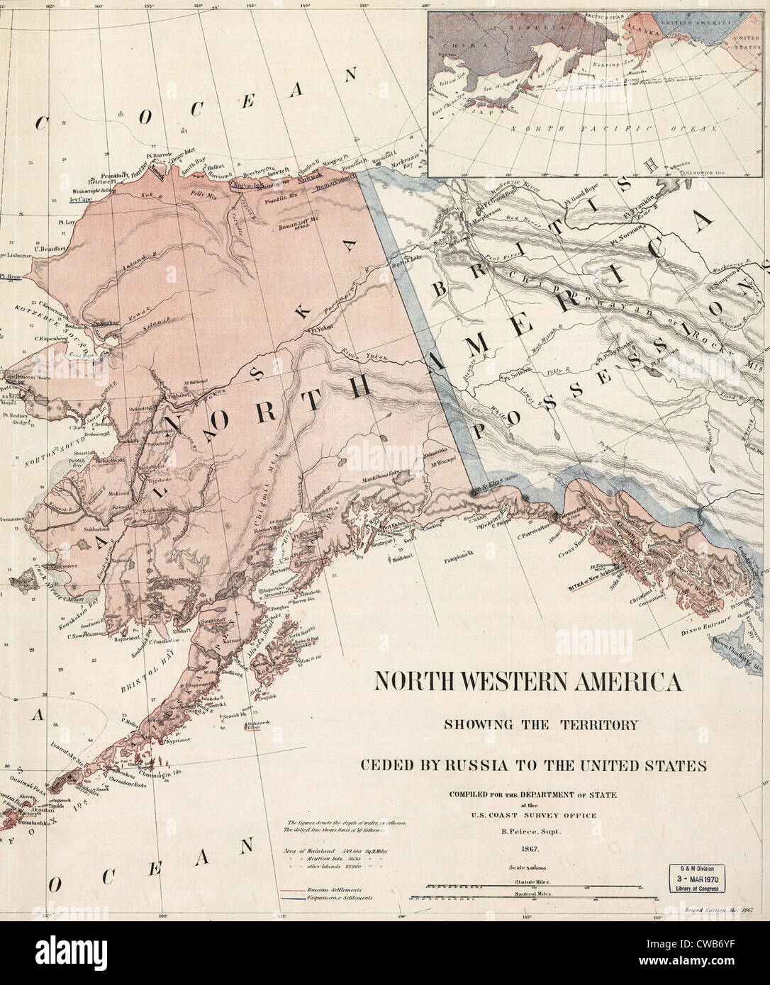 Northwestern America showing the territory ceded by Russia to the United States, 1867 Stock Photo