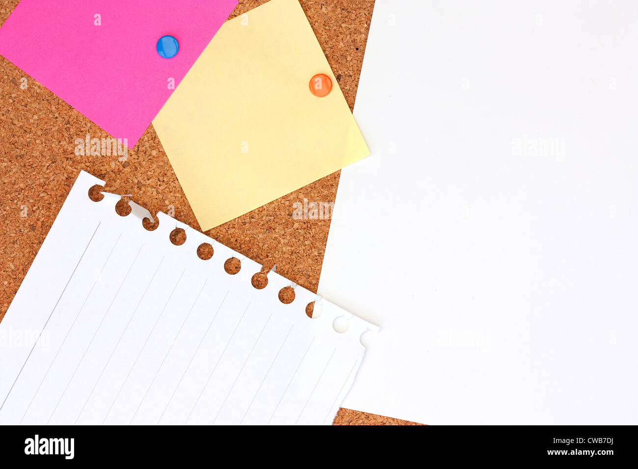 pink, yellow and white notes pinned to a pinboard Stock Photo - Alamy