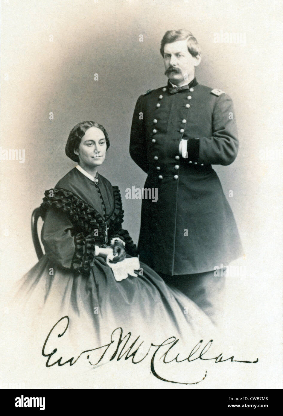 General George B. McClellan and his wife, Ellen Mary Marcy. Carte de visite signed by Gen. McClellan, 1862 Stock Photo