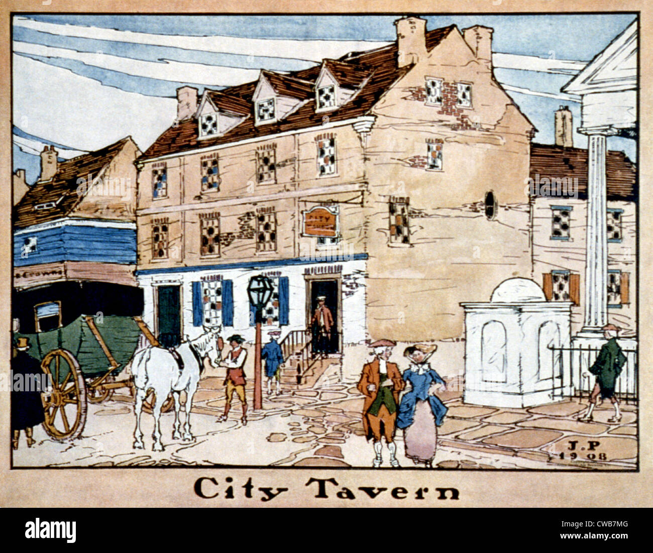 Philadelphia, colonial inn, the City Tavern, halftone print, Pennsylvania, circa 1908. Stock Photo