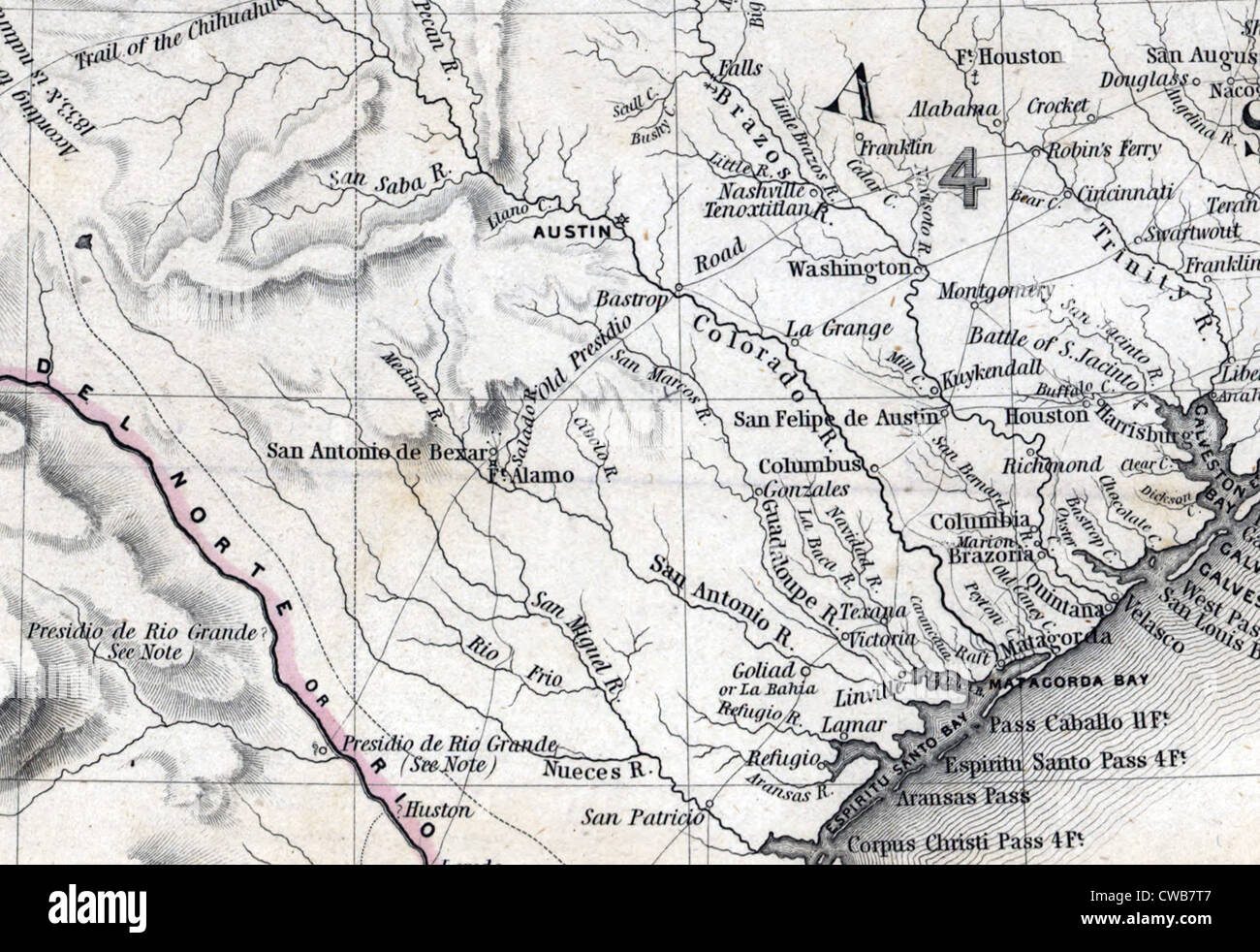 Map of the Republic of Texas and the countries adjacent, detail