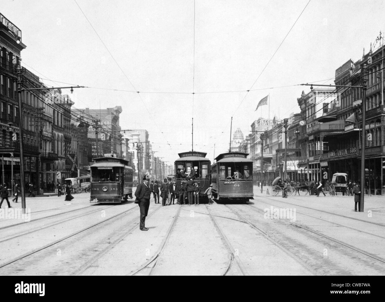 Streetcars on Canal St., New Orleans, La. ca. 1907 Stock Photo
