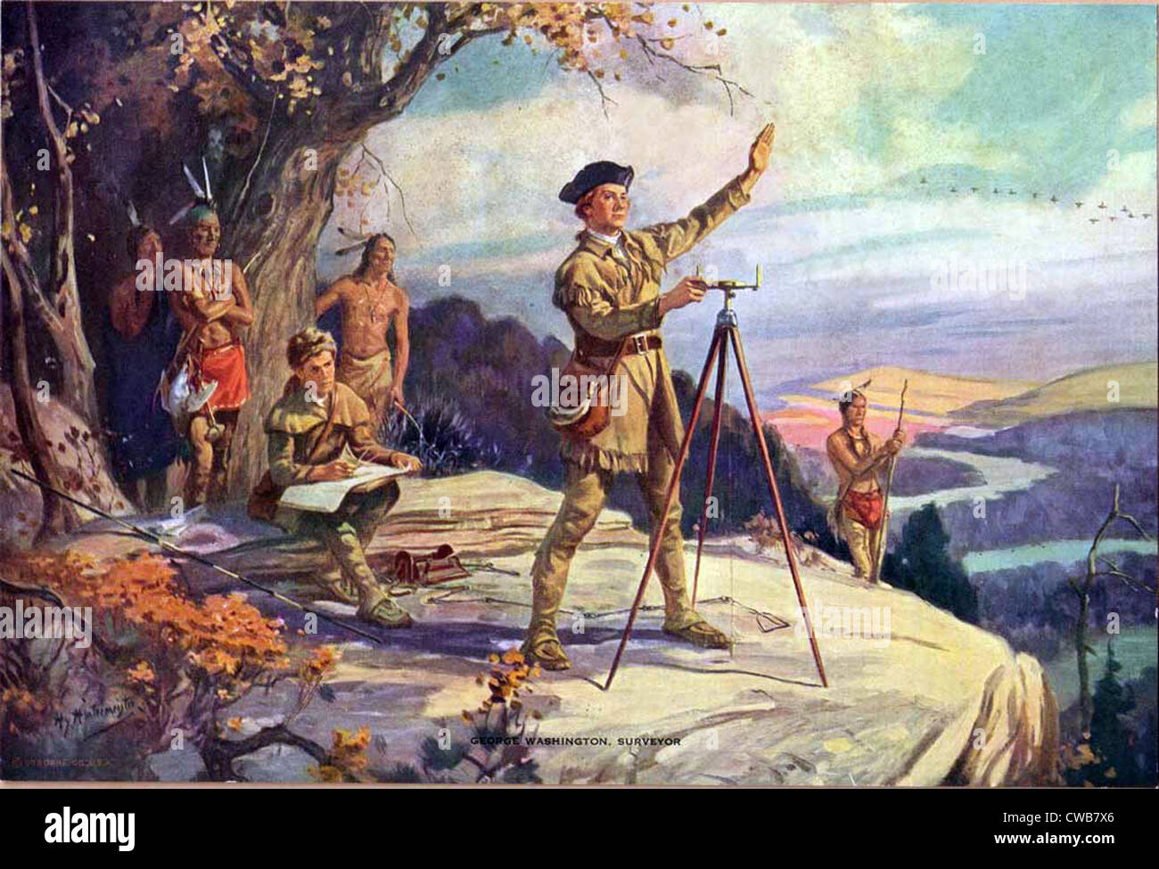 George Washington as a young surveyor. 19th century painting Stock Photo