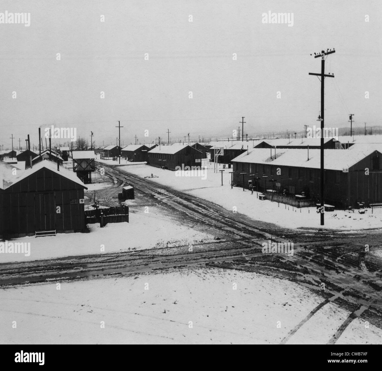 World War II, Winter storm, Manzanar Relocation Center, California. photograph by Ansel Adams. 1943 Stock Photo