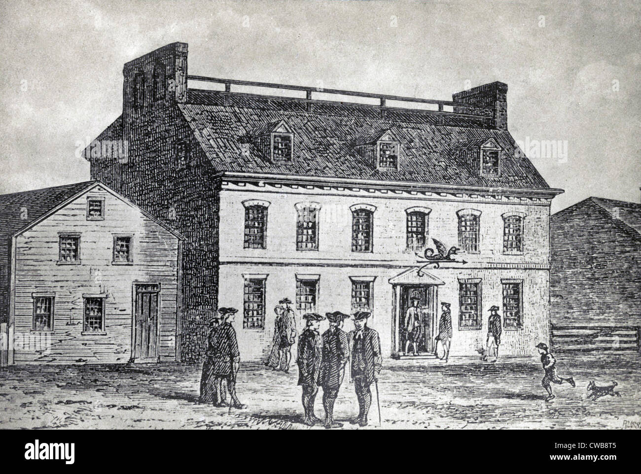 The American Revolution.  'Green Dragon Tavern: Where we met to Plan the Consignment of a few Shiploads of Tea, Dec 16 1773,' Stock Photo
