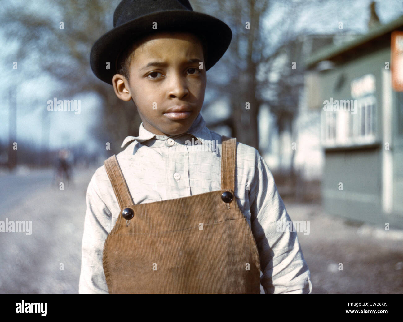 Negro boy near Cincinnati, Ohio, by John Vachon, early 1940s. Stock Photo