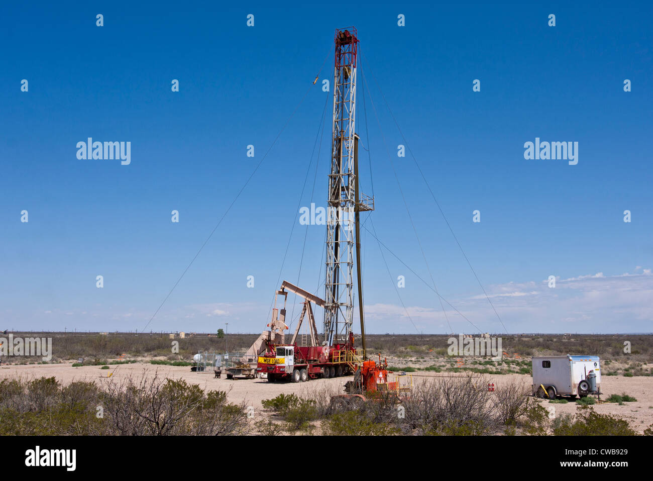In the Odessa area of West Texas, Drilling units for oil and natural gas dot the landscapes Stock Photo