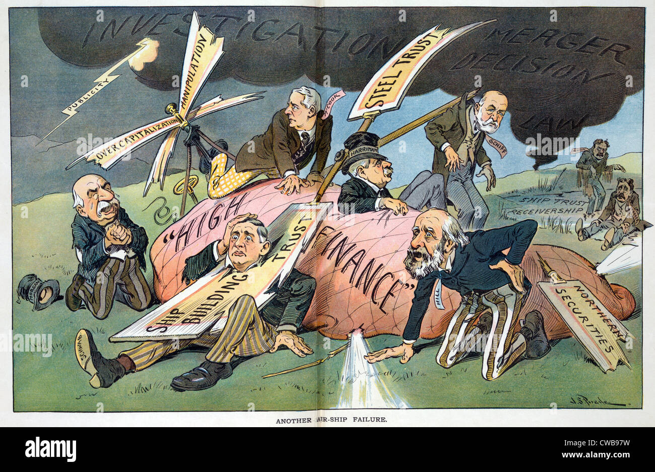 J.P. Morgan. Political cartoon lampooning the Supreme Court's ruling against the Northern Securities monopoly. 1904 Stock Photo