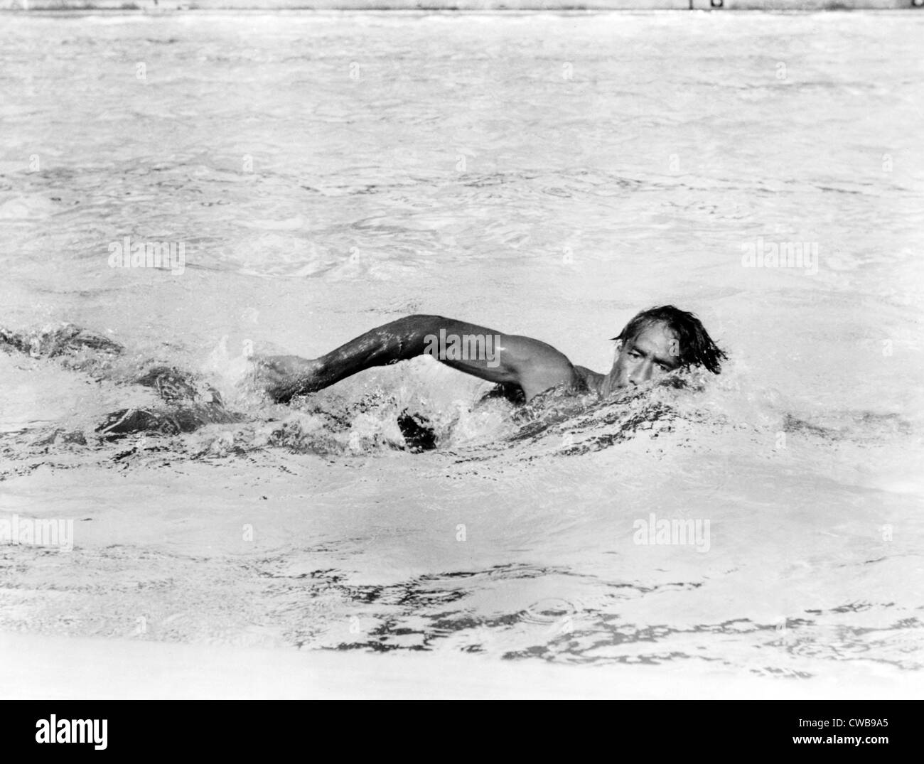 Kahanamoku, aka Duke Kahanamoku, swims in Los Angeles in preparation for a comeback at the Olympics,  1932 Stock Photo