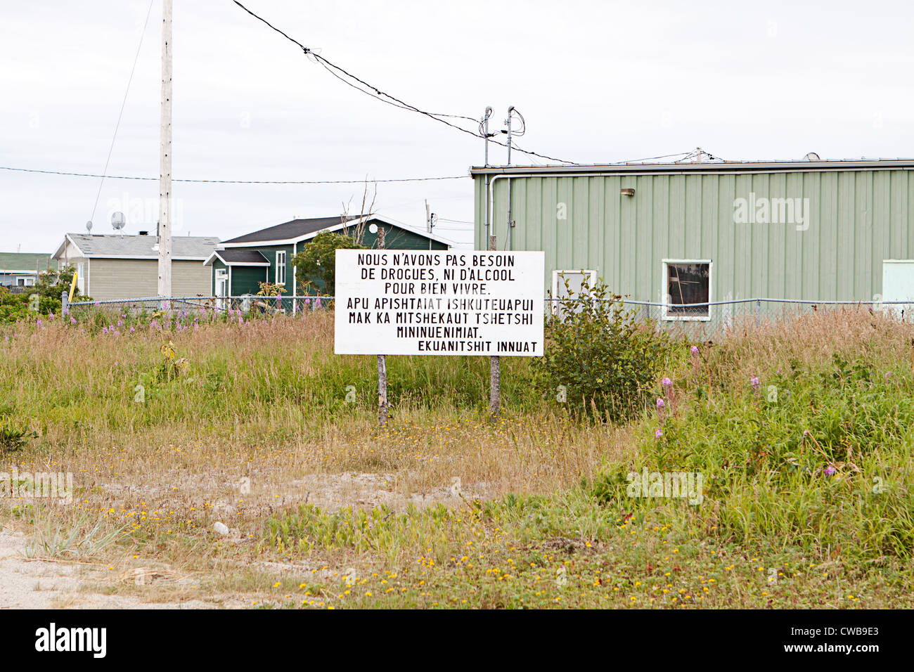 Innu, Quebec's First Nation reserve. Panel in French language at the ...