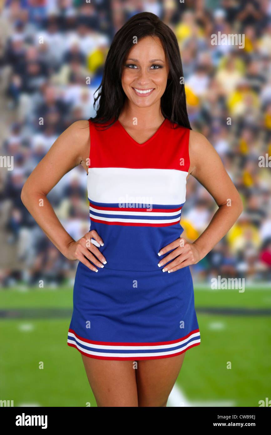 Teenage cheerleader uniform on white hires stock photography and