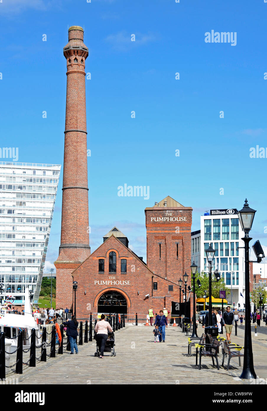 The old Pumphouse at the Albert Dock in Liverpool, UK has been restored and is now a Pub and restaurant Stock Photo
