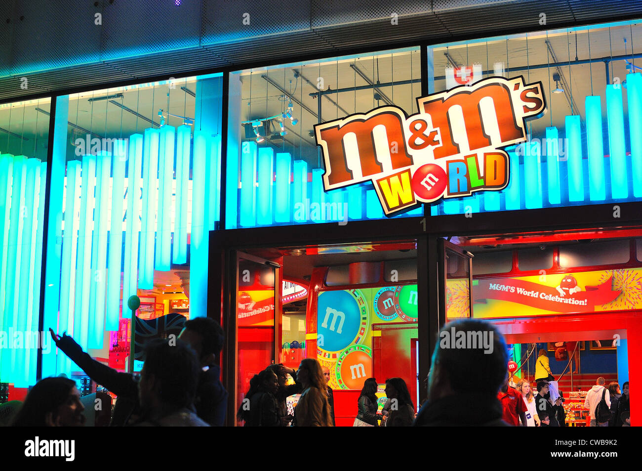 Facade of The M&M store Central London at night Stock Photo