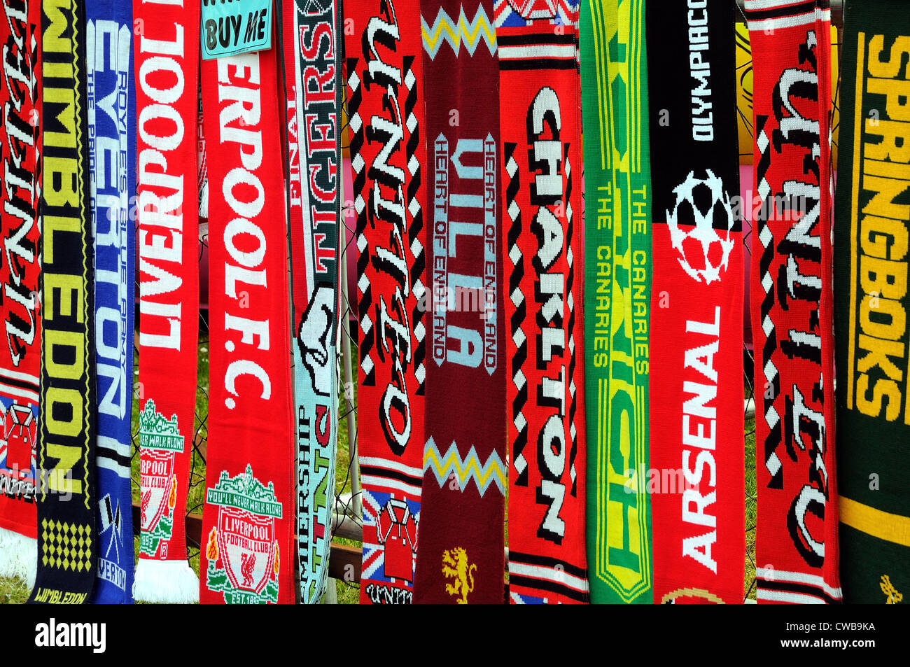 Detail of colorful sporting scarves Stock Photo