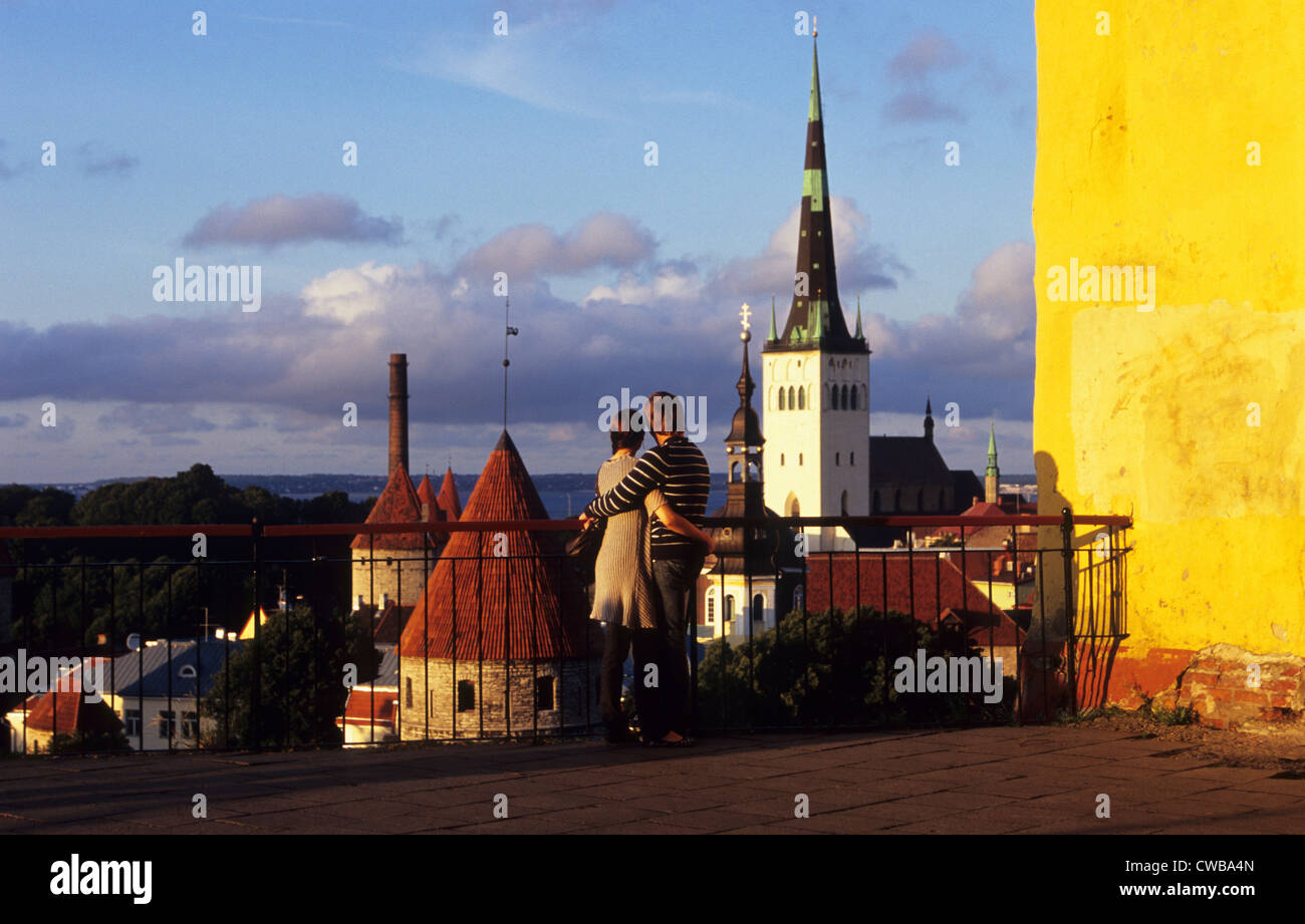A couple on Patkuli viewing platform, Tallinn, Estonia Stock Photo