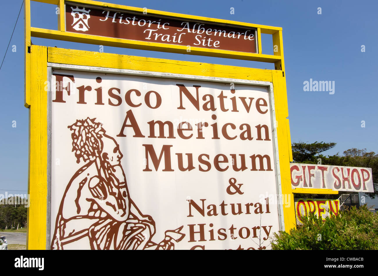 Frisco Native American Museum & Natural History Center Sign at Village of Frisco, North Carolina, on the Outer Banks Stock Photo
