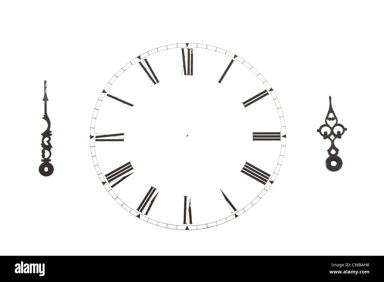 Clock face and hands on white background Stock Photo Alamy