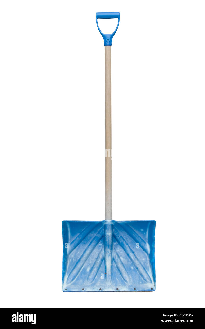 Blue snow shovel isolated on white background Stock Photo - Alamy
