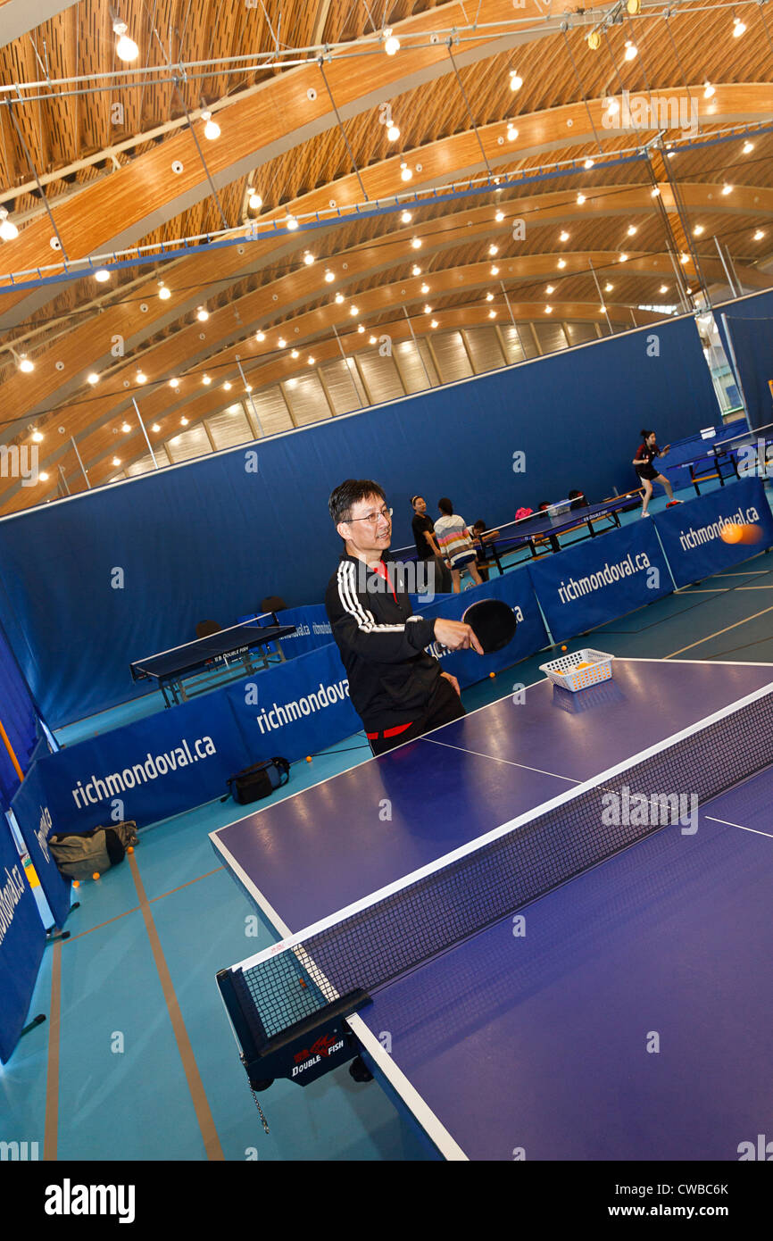 Ping Pong (table tennis) instruction at Richmond Olympic Oval, used for speed ice skating races during 2010 winter olympics Stock Photo