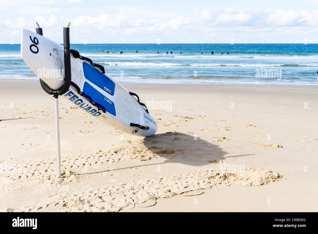 Lifeguard rescue equipment at the ready at Maroochydore beach, Sunshine