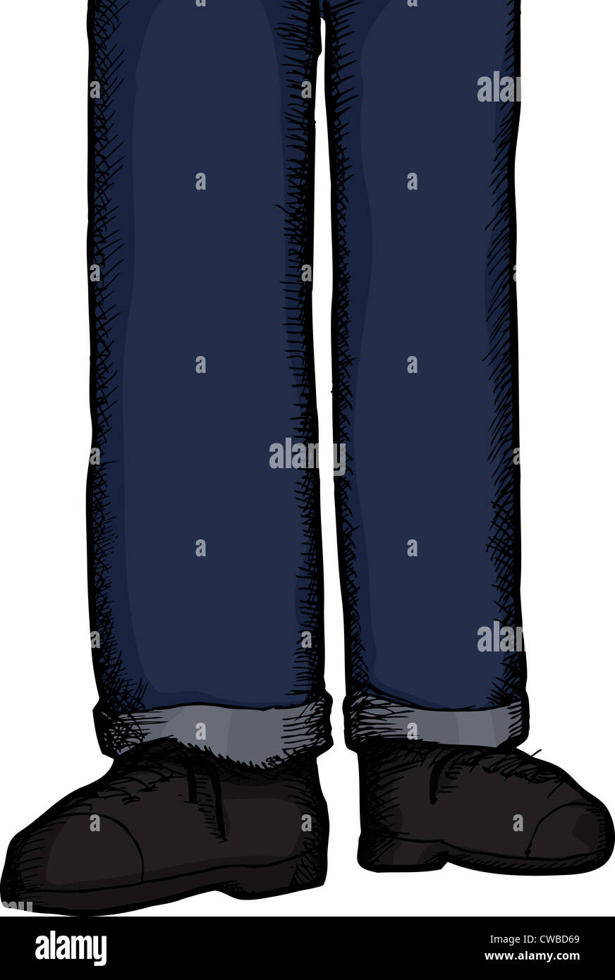 Cropped Cartoon Of Person Standing In Blue Jeans Over White Background Stock Photo Alamy