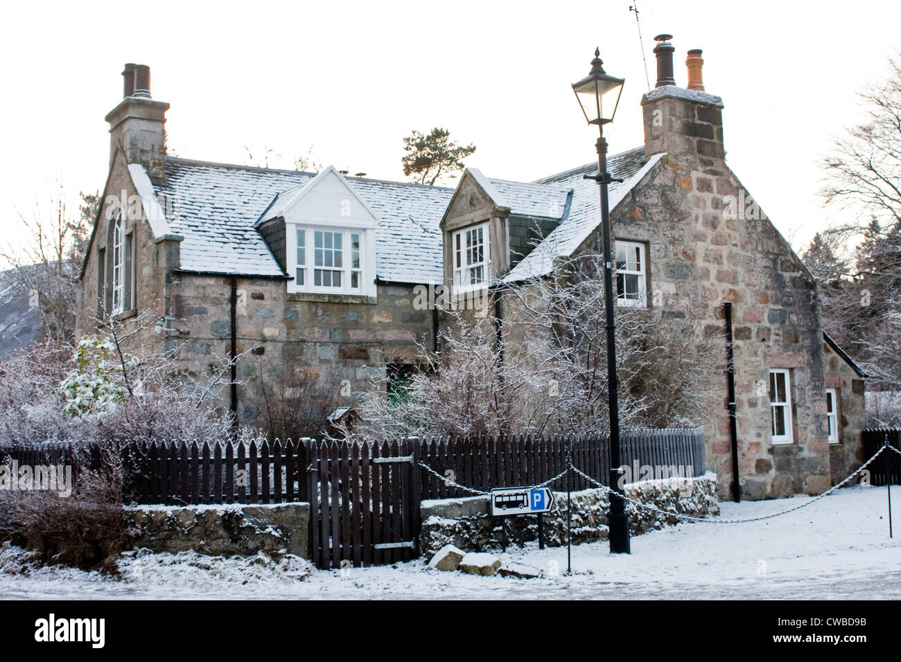 House in Braemar covered in snow Stock Photo