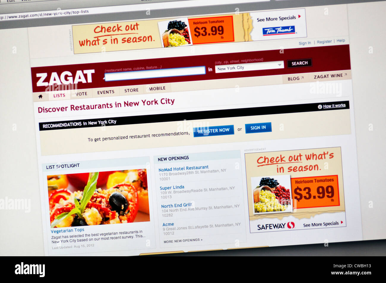 Zagat website restaurant guide ratings and reviews Stock Photo Alamy