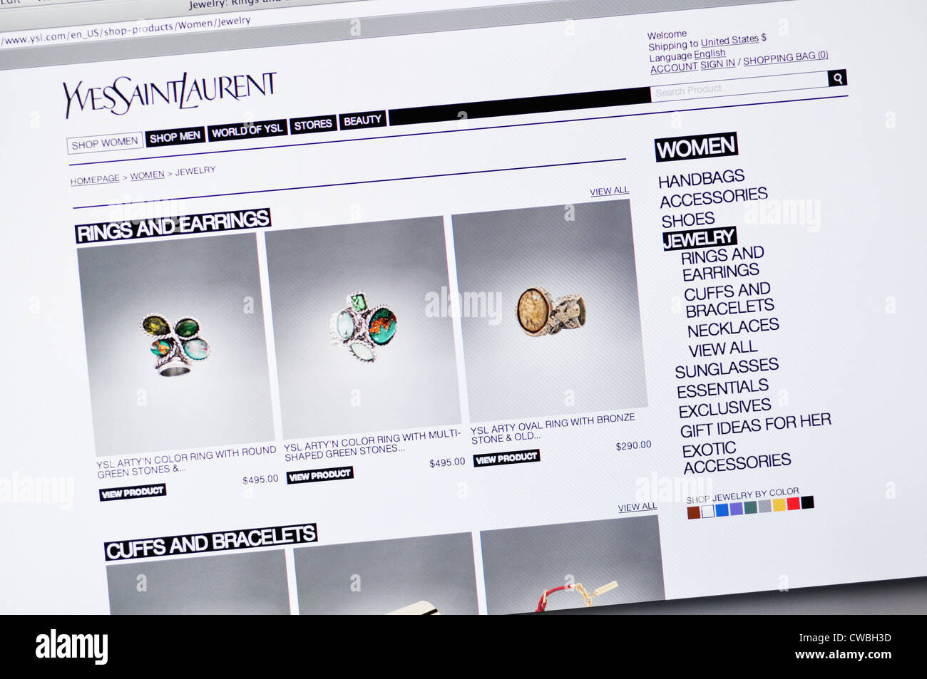 Yves Saint Laurent designer jewelry website Stock Photo - Alamy