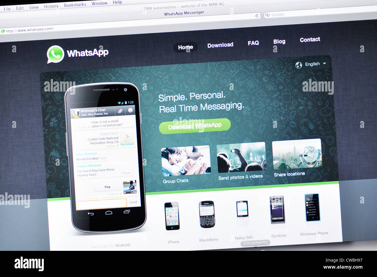 Whatsapp website - messaging app for mobile phones Stock Photo