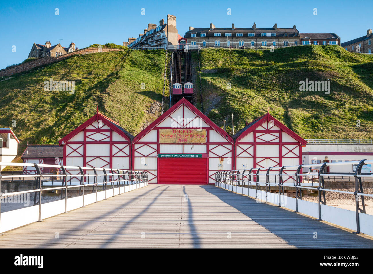 Saltburn pier and cliff lift. Stock Photo