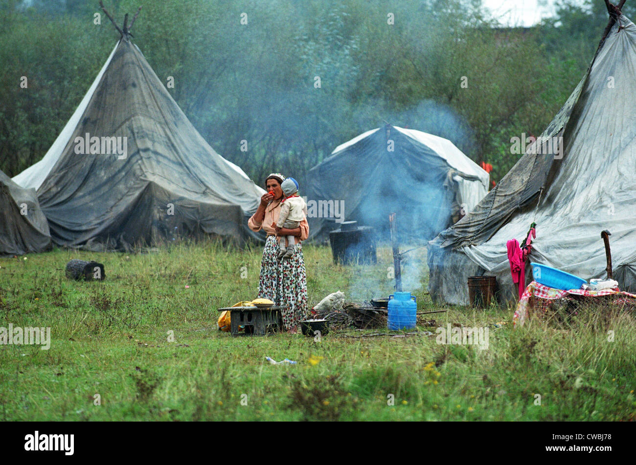 Gypsies in a tented camp in Alunis, Romania Stock Photo