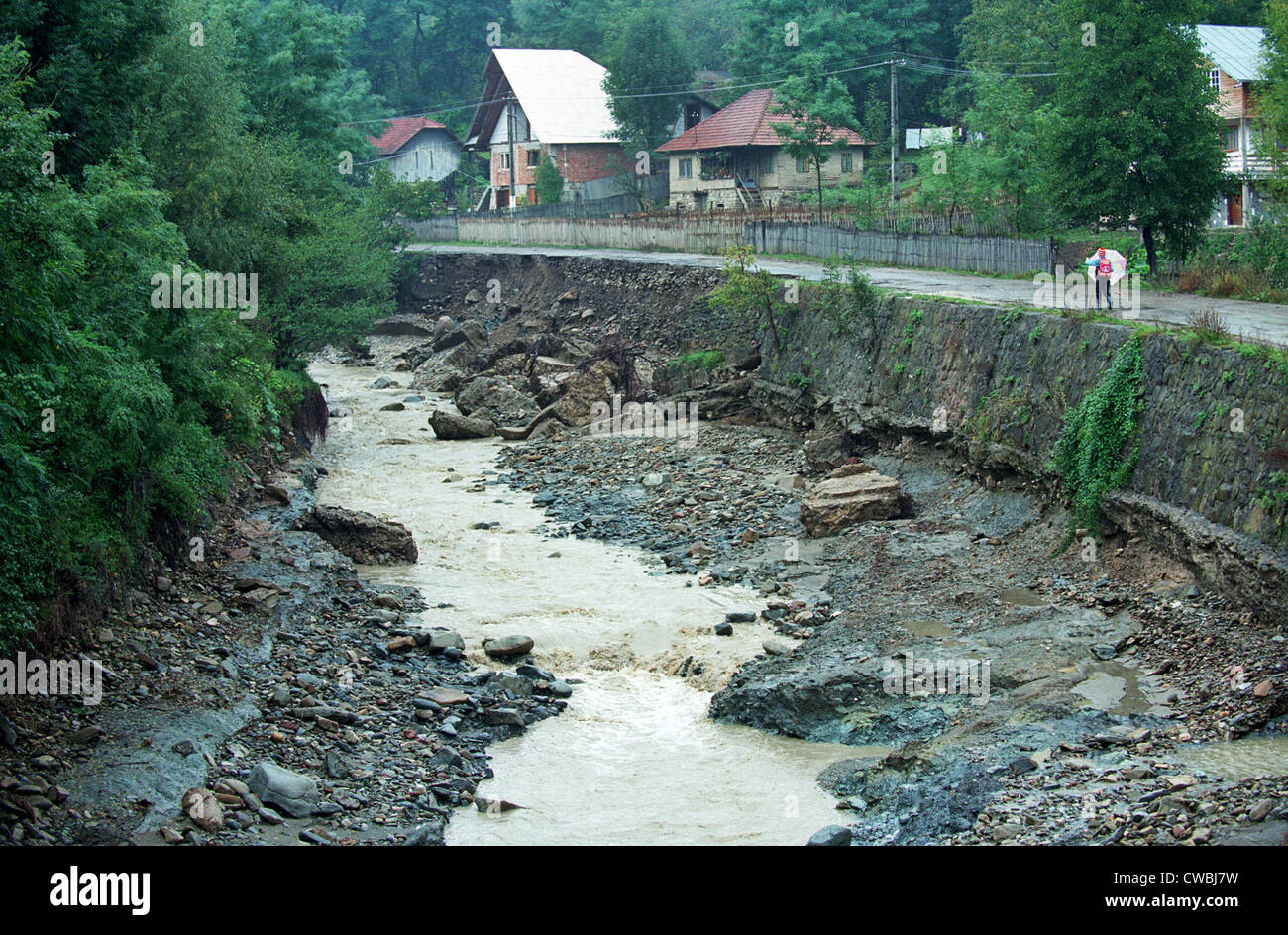 Flood damage at Ueberschwemmungsgebiet after a flood in Bertea, Romania Stock Photo