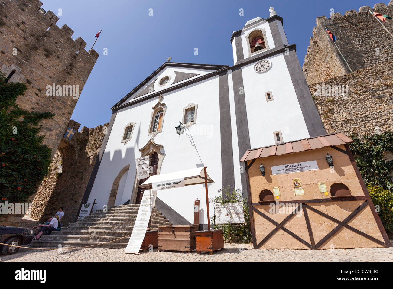 Santiago Church and Albarrã Castle Tower. Óbidos, Portugal Stock Photo