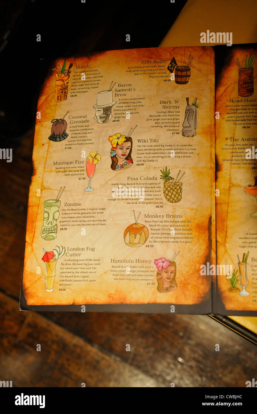 Mahiki Bar Cocktail List, Mayfair, London Stock Photo - Alamy
