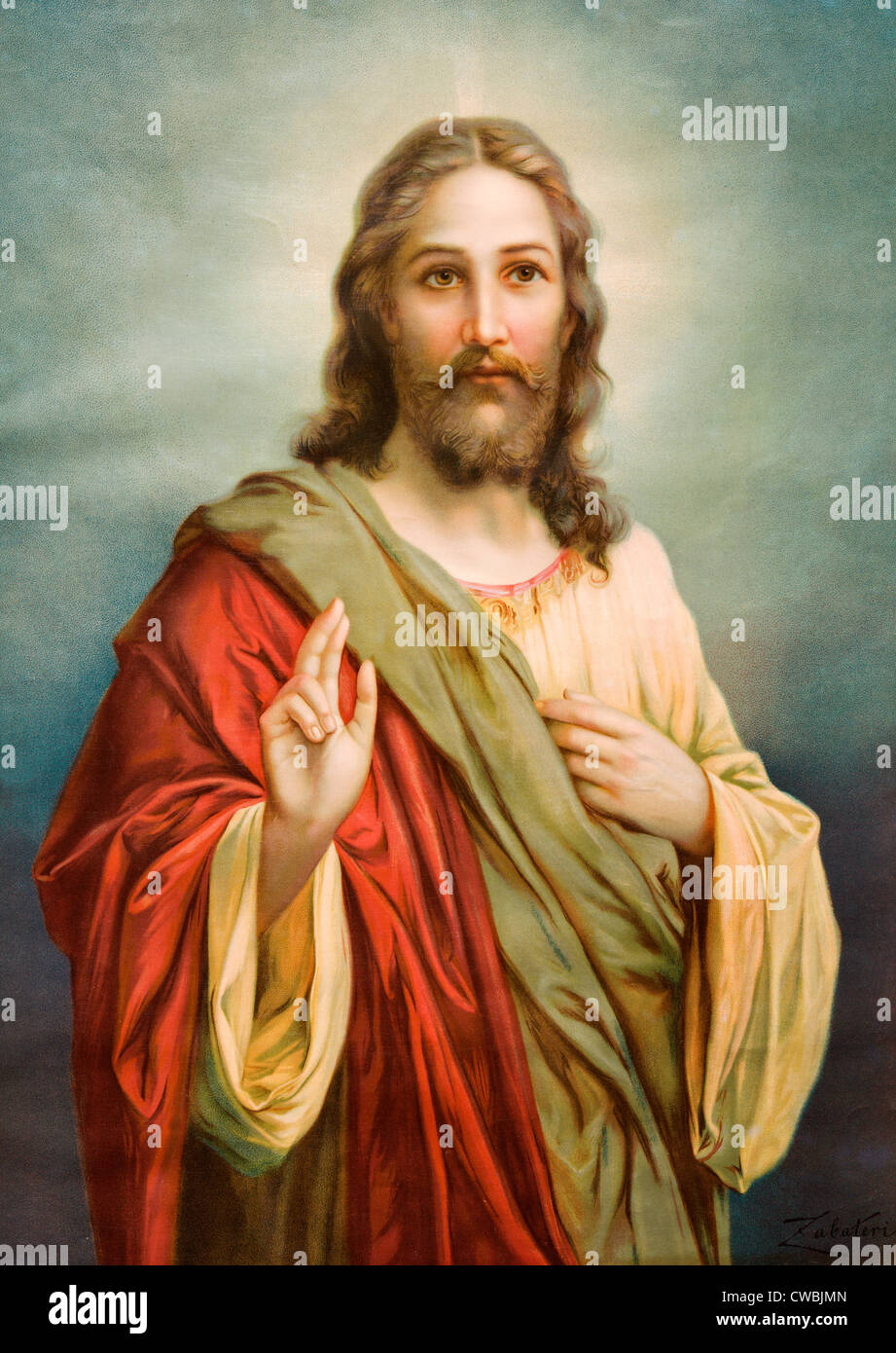 Copy of typical catholic image of Jesus Christ from Slovakia by painter Zabateri. Stock Photo