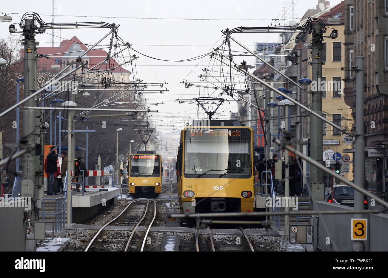 VVS - tram network on Stöckach in Stuttgart Stock Photo