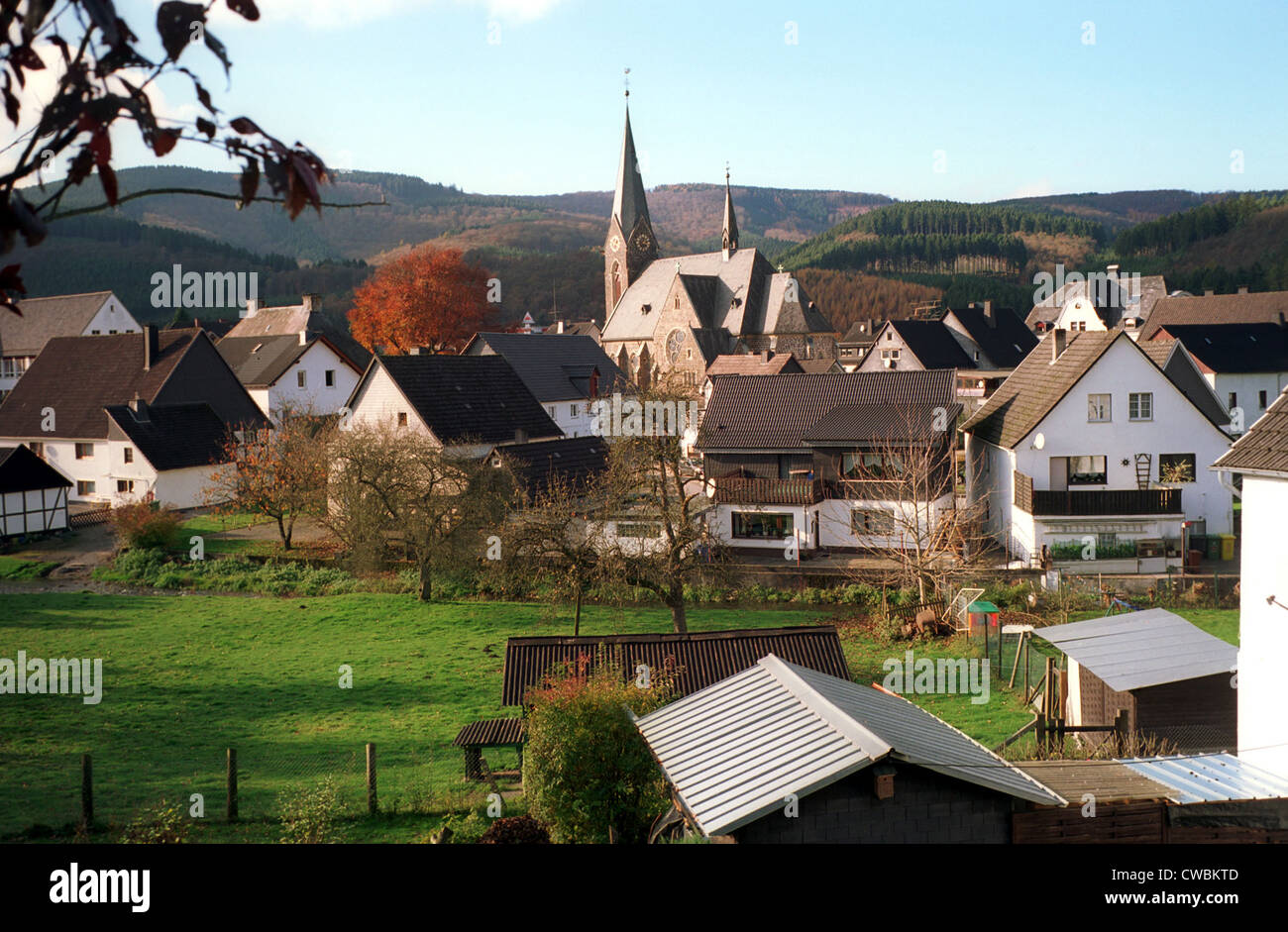 Lenhausen, view village in the Sauerland Stock Photo