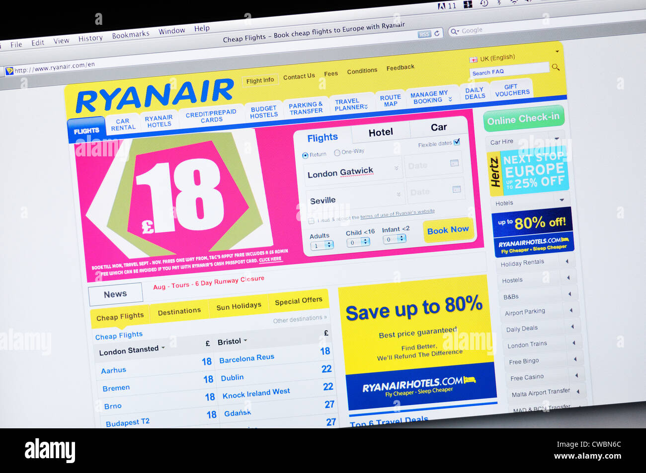 Ryanair website -  budget airlines Stock Photo