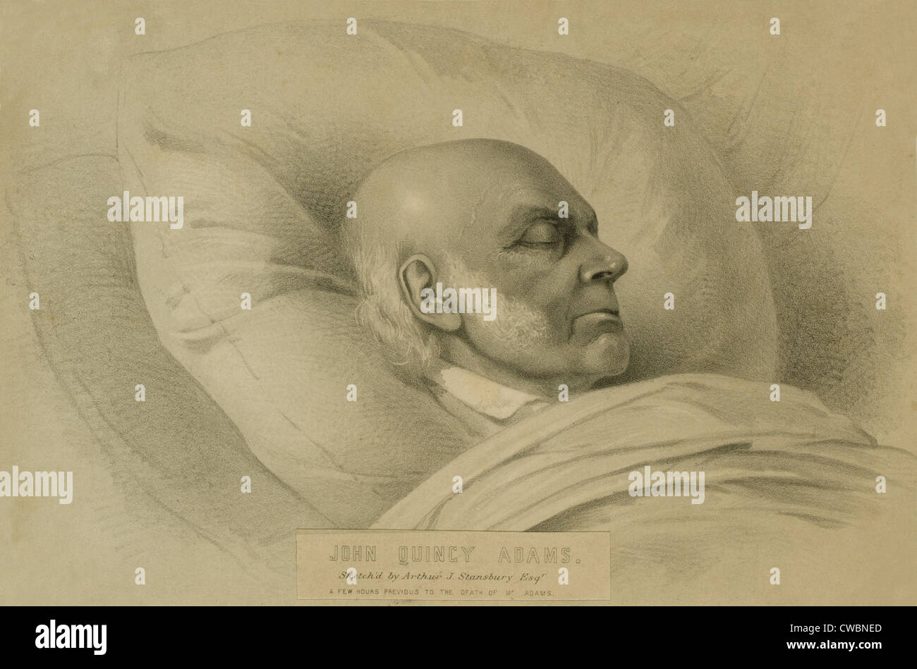 John Quincy Adams (1767-1848), a few hours previous to death as he lay unconscious in the Rotunda after suffering a stroke. Stock Photo