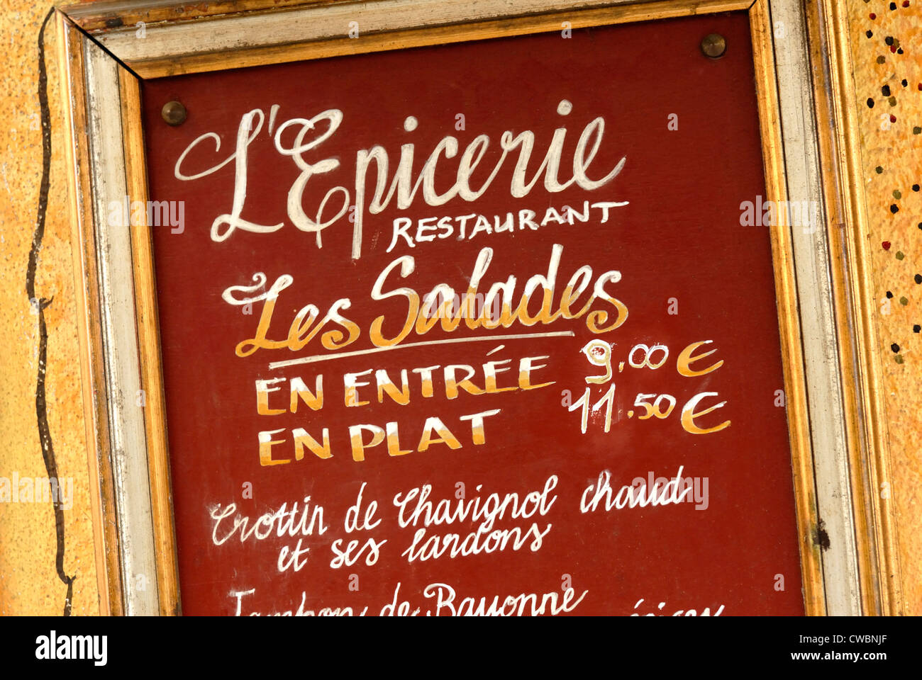 Paris, France. Restaurant menu - salads as starter or main course Stock Photo