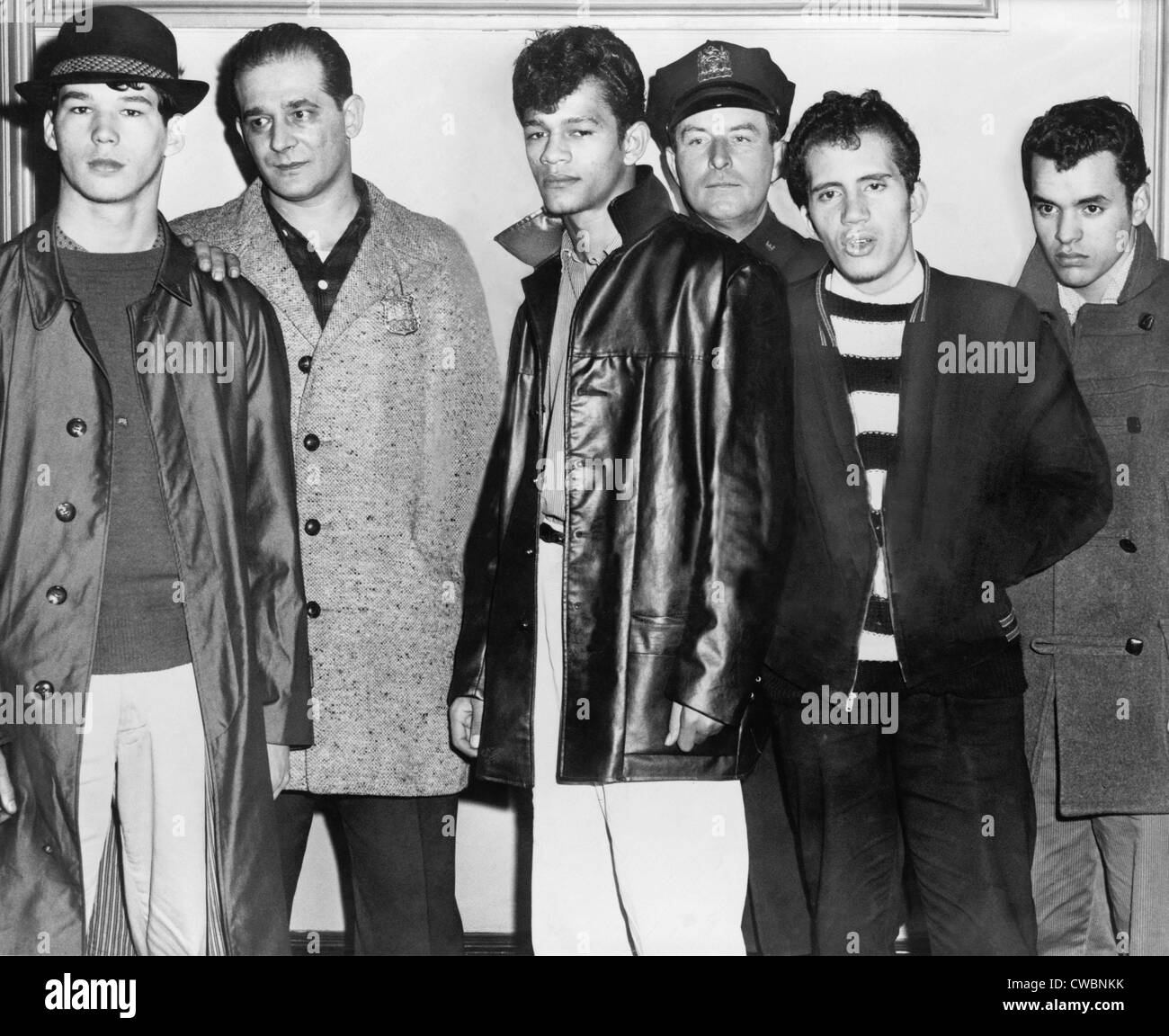 Teenage members of the Brooklyn Puerto Rican gang the Mau Maus, arrested in  the fatal shootingof a rival gang member, Anthony Stock Photo - Alamy