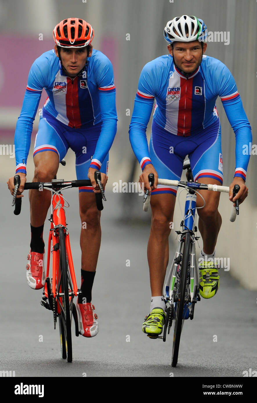 Cyclists Roman Kreuziger (left) Jan Barta Czech Republic pose in Olympic Village 2012 Summer Olympics Sunday July 29 2012 in Stock Photo