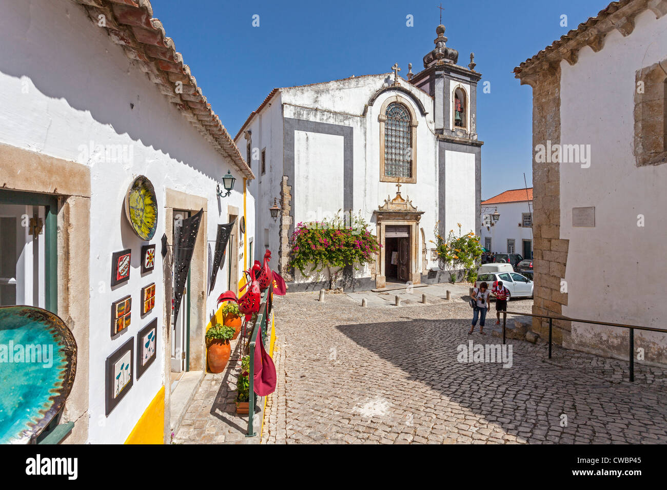 Sao Pedro church in Obidos. Obidos is a very well preserved medieval town, still inside the castle walls in Portugal. Stock Photo